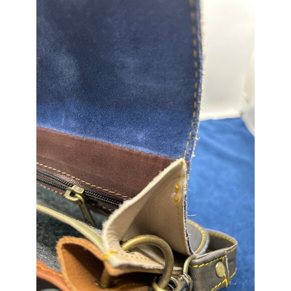 Patchwork Leather Crossbody Bag - Multicolor Stripes Adjustable Strap Animal Pri - Picture 14 of 16